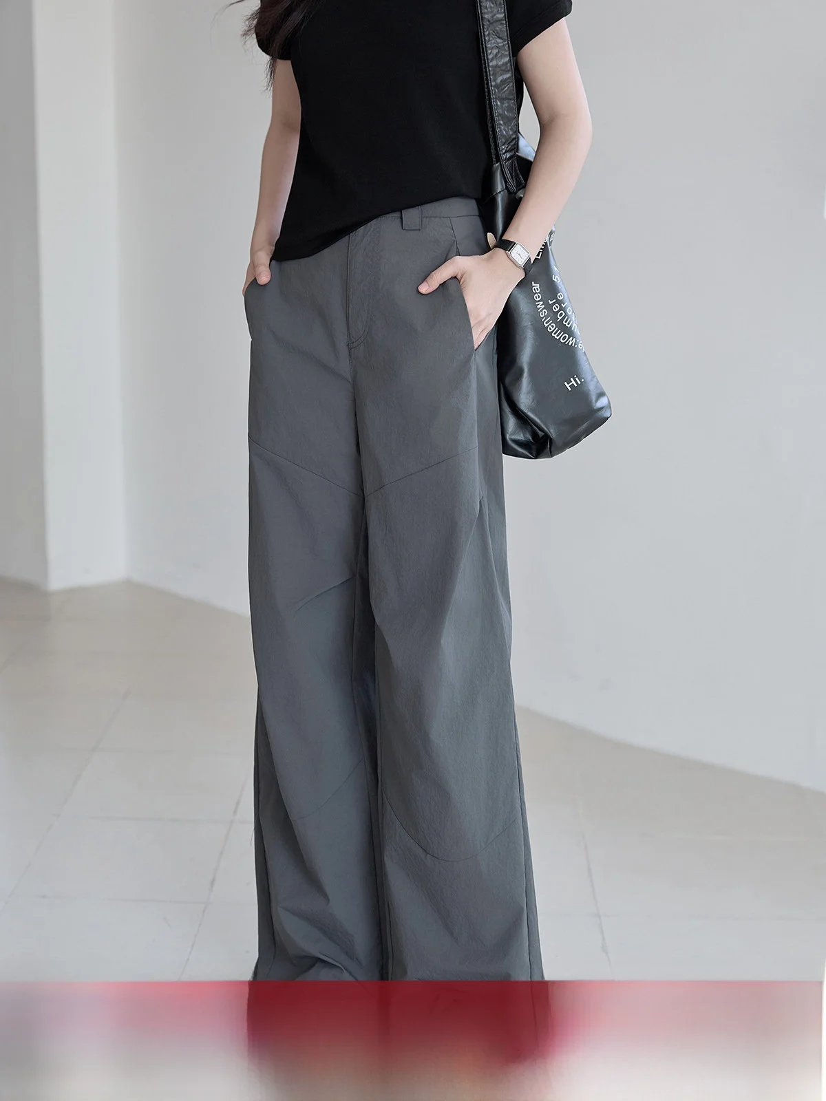

Deep Grey High Waist Wide Leg Casual Pants Women's Summer 2026 New Splicing Design Sense Workwear Trousers Commute Style Pure...