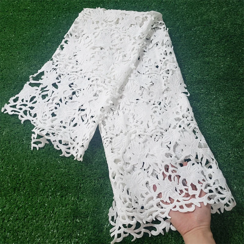 Hot Selas Pure White Guipure Lace Soft Skin Friendly African Eembroidery Cord Fabric for Party Dress NN855_L