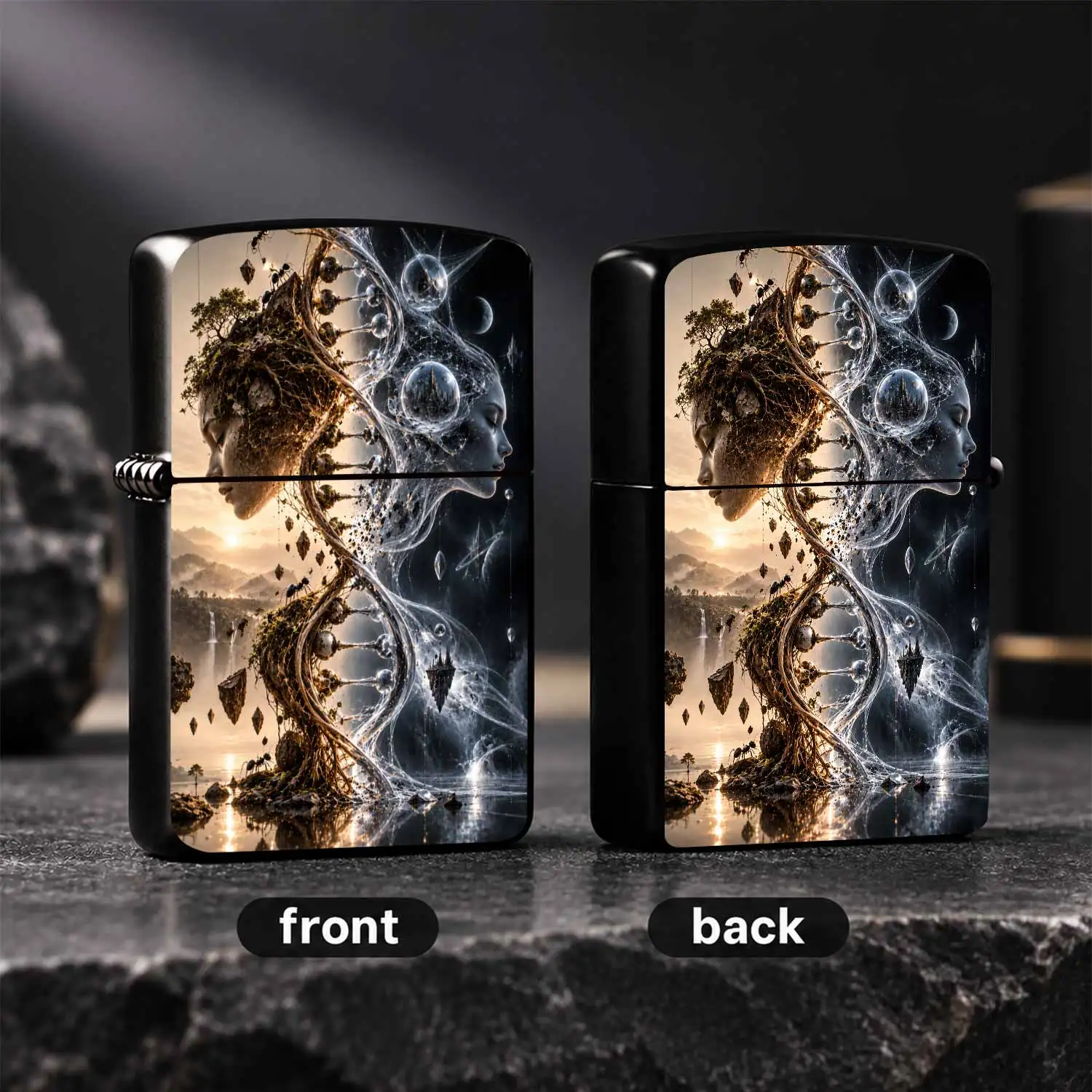 Creative Dual Figure DNA Art Lighter Merging Natural Scenery and Cosmic Sci-fi Style Unique Trendy Design Perfect for Daily Use Outdoor Gathering Gifting andScenarios Exquisite Artistic Decorative Must-have for Art Lovers A Humorous And In