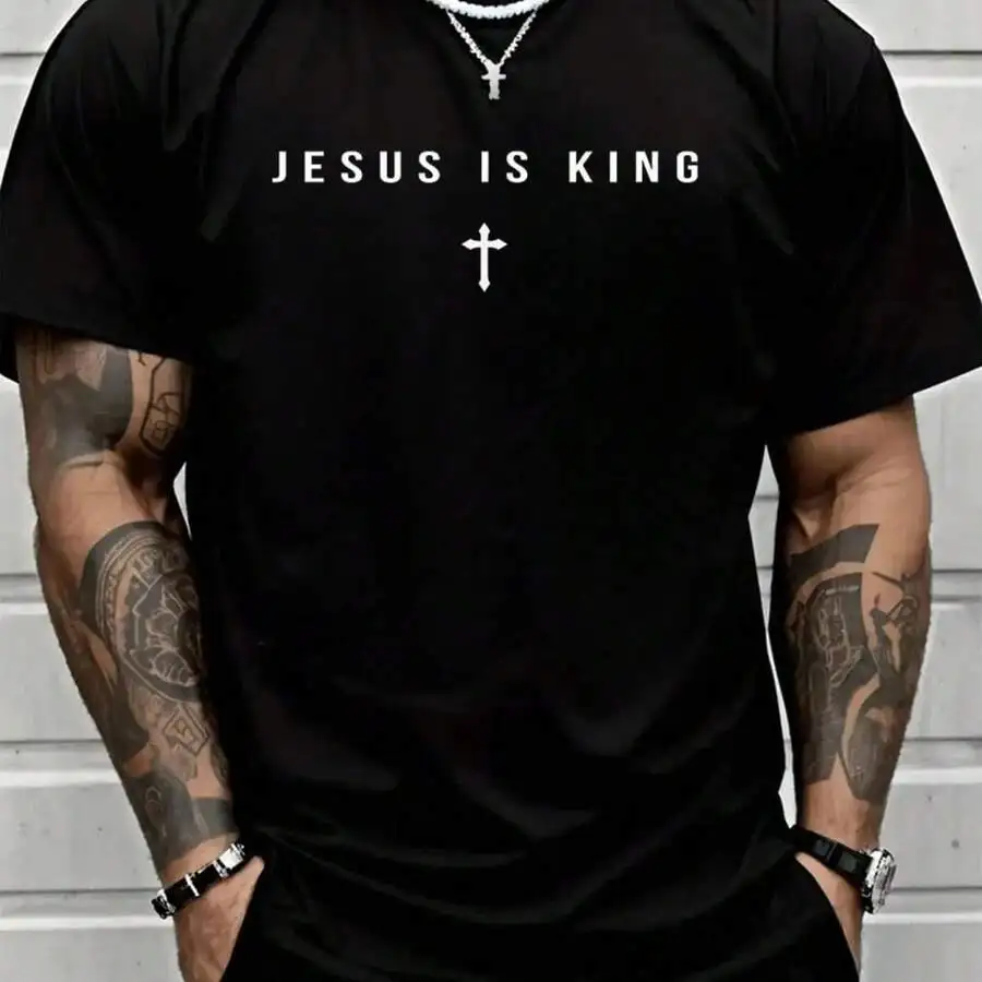 Fall Men T-Shirt Jesus Is King Cross Christian Minimalist Religious Christ T-Shirt Halloween Pumpkin Thanks Giving Family Funny