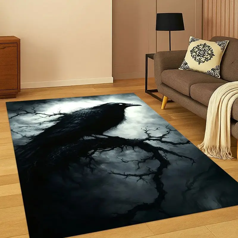 Gothic Raven Crow Skull Cartoon Carpet Rug for Bedroom Living Room Sofa Playroom Doormat Home Decor,Kid Game Area Rug Non-slip