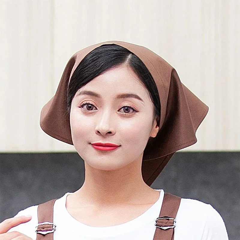 ミルクティーショップウェイター作業帽子レストランケータリングキッチンシェフ帽子ベーカリーレースアップクッキングキャップカフェショップ三角スカーフキャップ