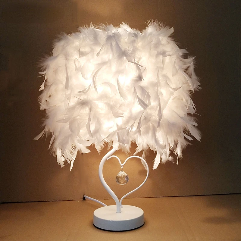 Nordic Led Table Lamp Feather Lamp Modern Bedside Lamp Living Room Bed Lamp Night Crystal Desk Lamp Lampara De Mesa EU Plug E27