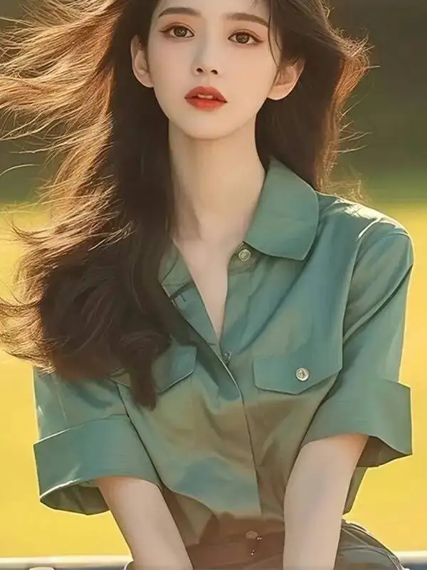 

Зеленая блузка в стиле ретро для женщин S, новый летний красивый топ во французском стиле