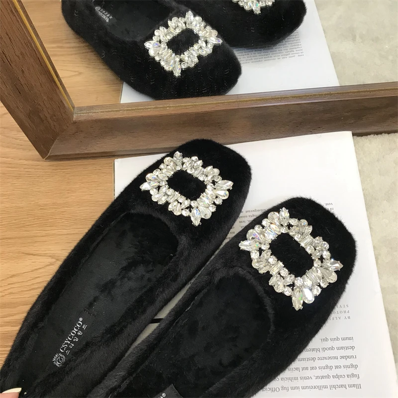 Zapato náutico con punta cuadrada de cristal, calzado femenino, mocasines para mujer, zapatillas informales de otoño, mocasines de piel con diamantes de imitación, cómodos Dr