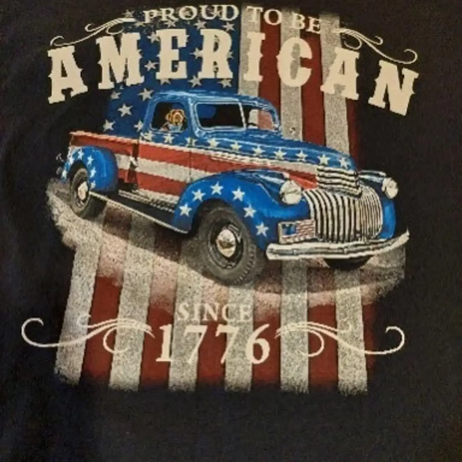 Patriotic Pickup Truck Mens T Shirt Size L Fruit of the Loom Black vintage Washed designer clothes Stylish streetwear homme