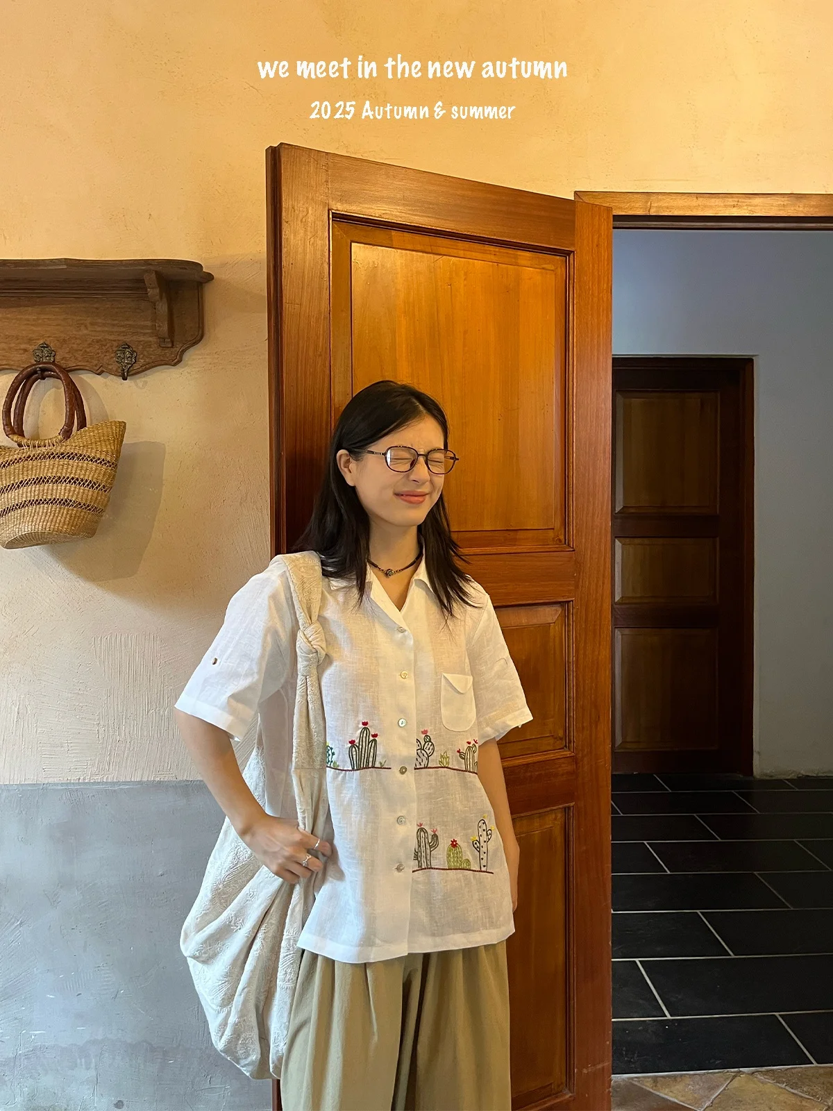 

HYGGEOO25fw Cactus Paradise 00% Linen Embroidered Cuban Collar irt Women's Comfortable Breathable ort Sve Ne