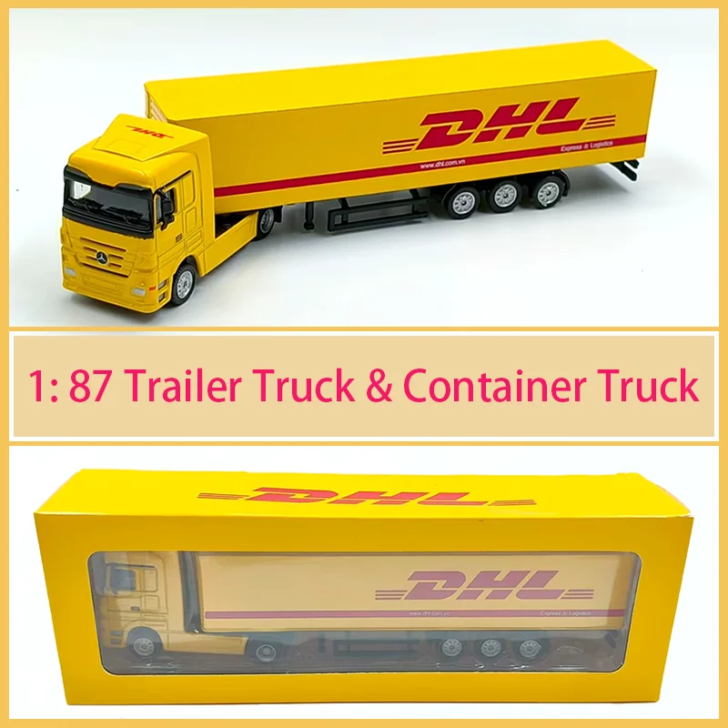 

Масштабная модель грузовика-трейлера и контейнеровоза из сплава 1:87, классическая коллекционная модель для взрослых, сувенир, подарок, хобби и игрушки