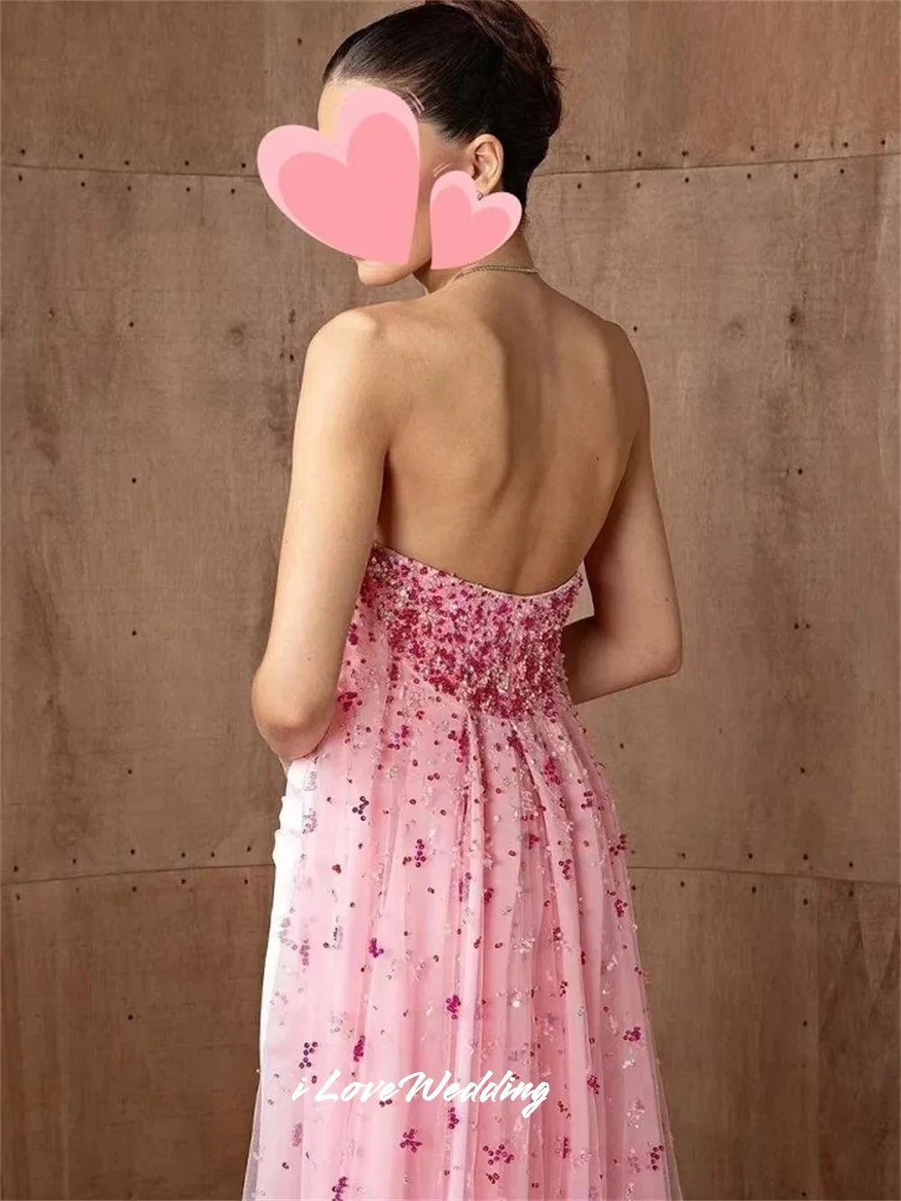 Pink Strapless Evening Dress 2025 Satin Sleeveless Backless Mermaid Beaded Pleated Floor-Length Wedding Party Dresses Customized