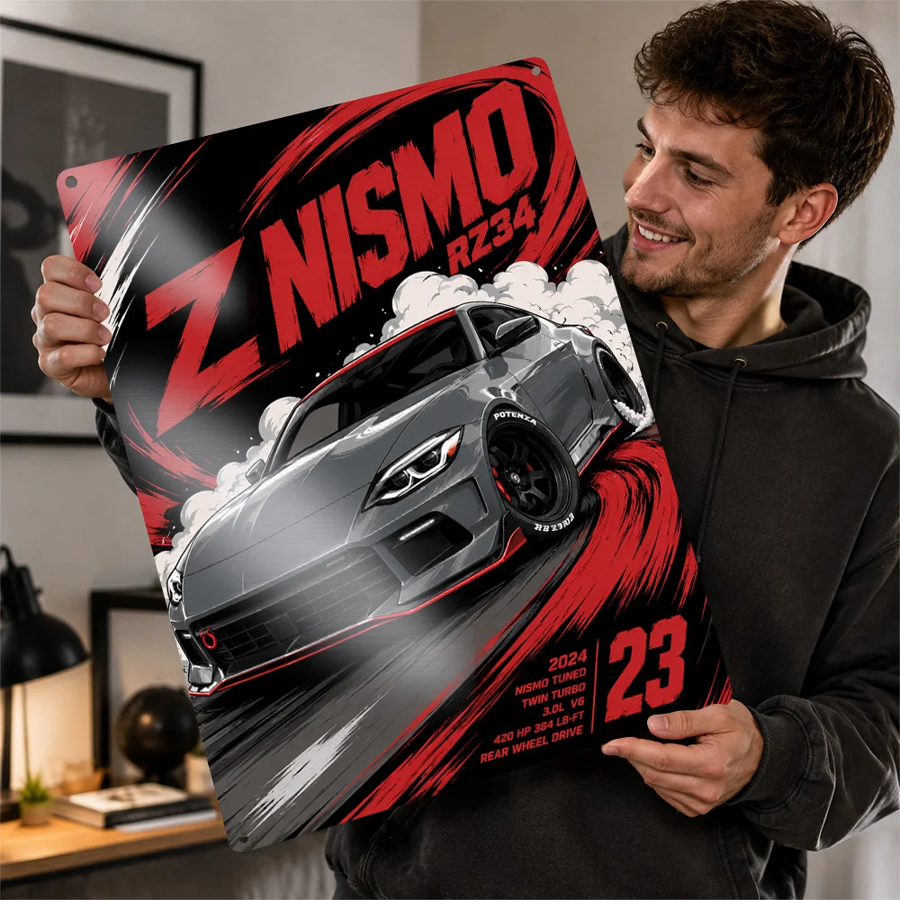 Japan Z Nismo RZ34 Stealth Gray Cartoon Sports Car Textured Poster Customized Metal Tin Sign Bold Tribute Wall Art In Any Home