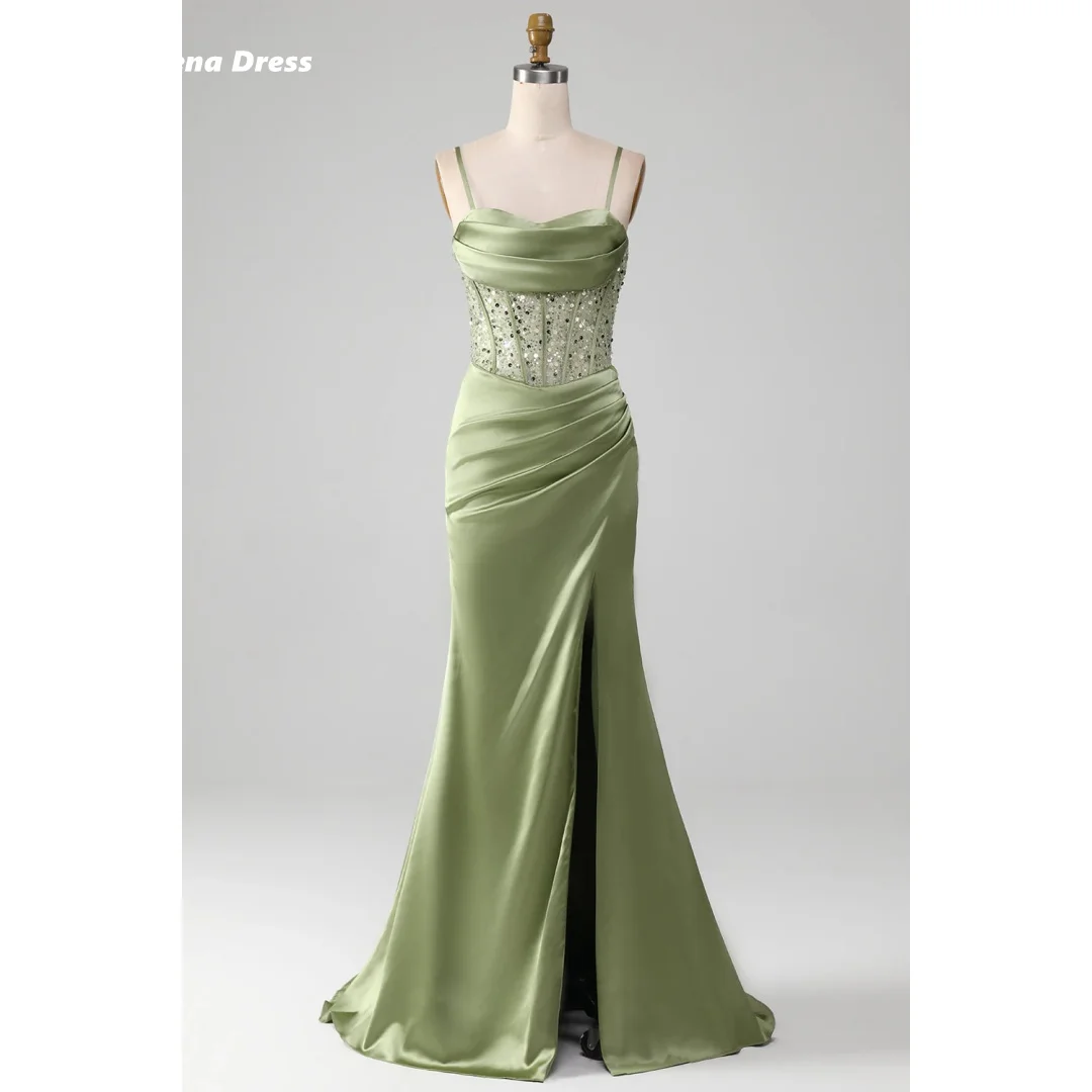 

Lena Women's Elegant Dresses for Special Occasions Satin Cloth Slim Shoulder Straps Robe De Cocktail Femme Custom Made Mermaid