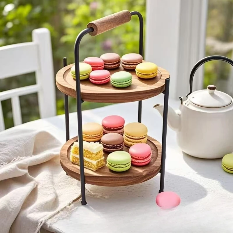 Portable Wooden Dessert Display Rack Birthday Party Double Cake Rack Afternoon Tea Fruit Snack Display Rack