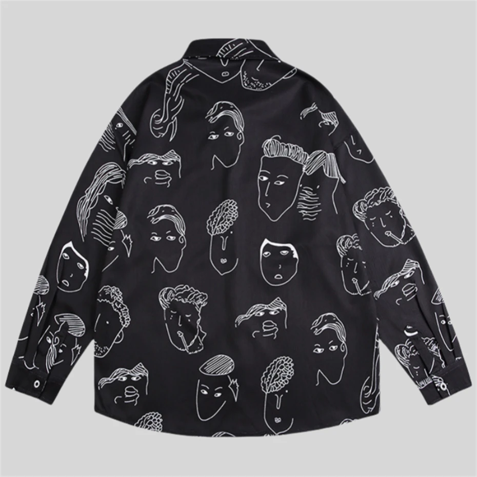 

Retro Panda Print Shirts Men Fashion Long Sleeve Shirt Mens Harajuku Loose Casual Shirts Spring Autumn Men Clothing