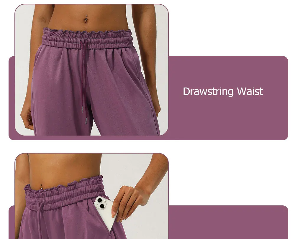 Frauen einfarbige Jogging hose Kordel zug Taillen tasche laufen Yoga hosen lose weites Bein lässige Sport hose Trainings kleidung – Detail 4