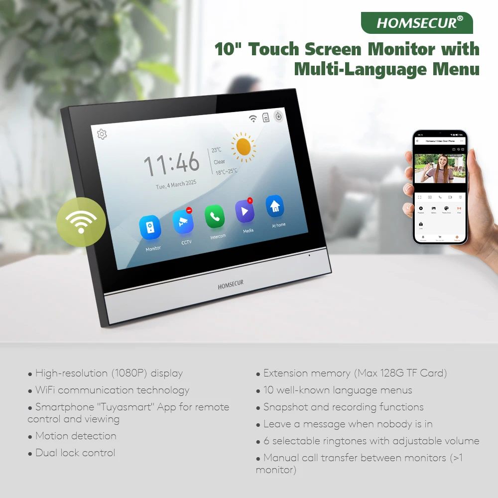 Tuya WiFi شاشة اتصال داخلي 7 "/10" شاشة تعمل باللمس 4 سلك كشف الحركة ل HOMSECUR HD 1080P هاتف باب بالفيديو أمن الوطن الذكي #3