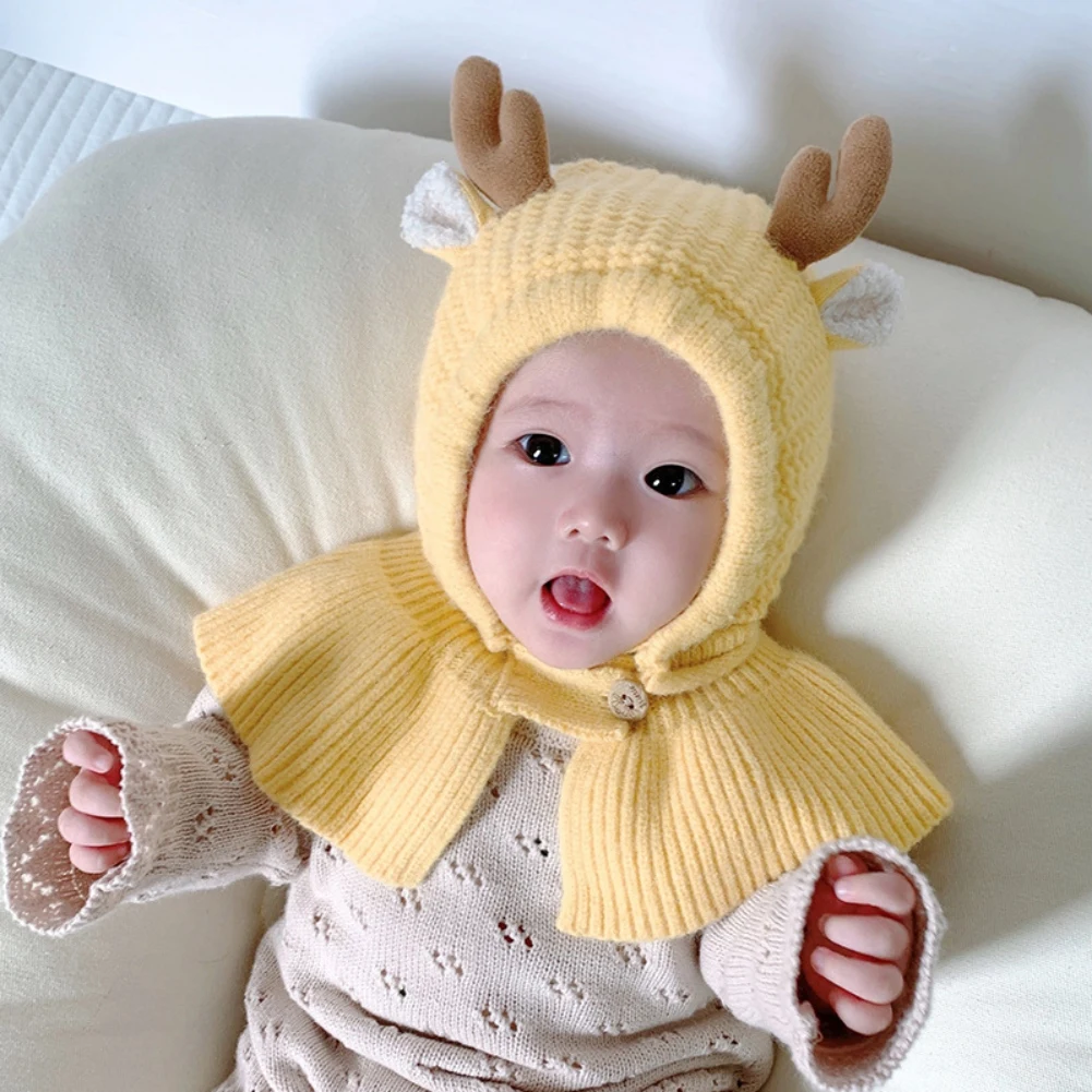 Kids Earflap Cap Warm Knitted Baby Hat Toddler Girl Thickened Scarf Cap Windproof Ear Neck Protection Cap Infant Baby Beanie