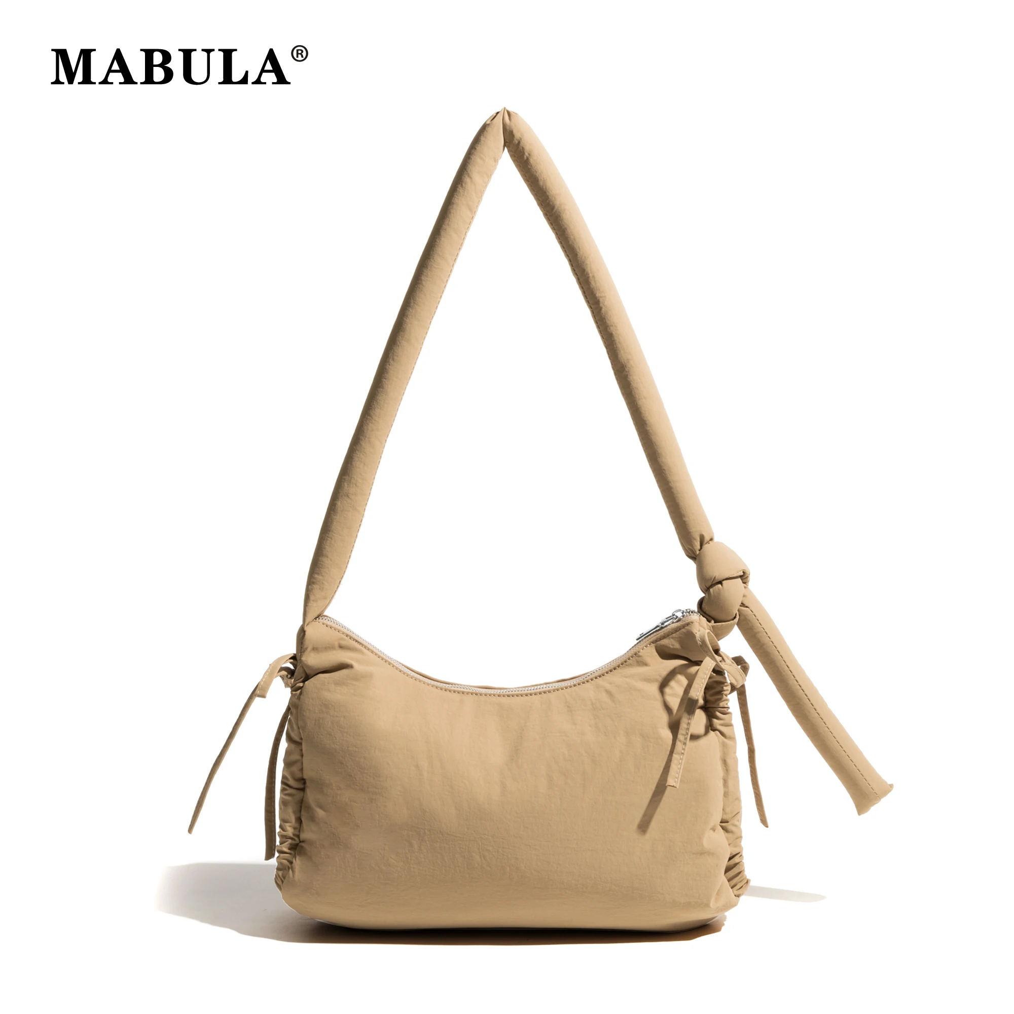 MABULA Tassel Puffer Messenger Bag for Women Solid Knoted Handle Cotton Sling Crossbody Purse Simple Elegant Girl\'s Hobo Pack