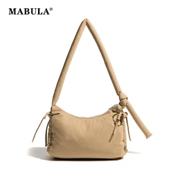 MABULA Tassel Puffer Messenger Bag for Women Solid Knoted Handle Cotton Sling Crossbody Purse Simple Elegant Girl's Hobo Pack