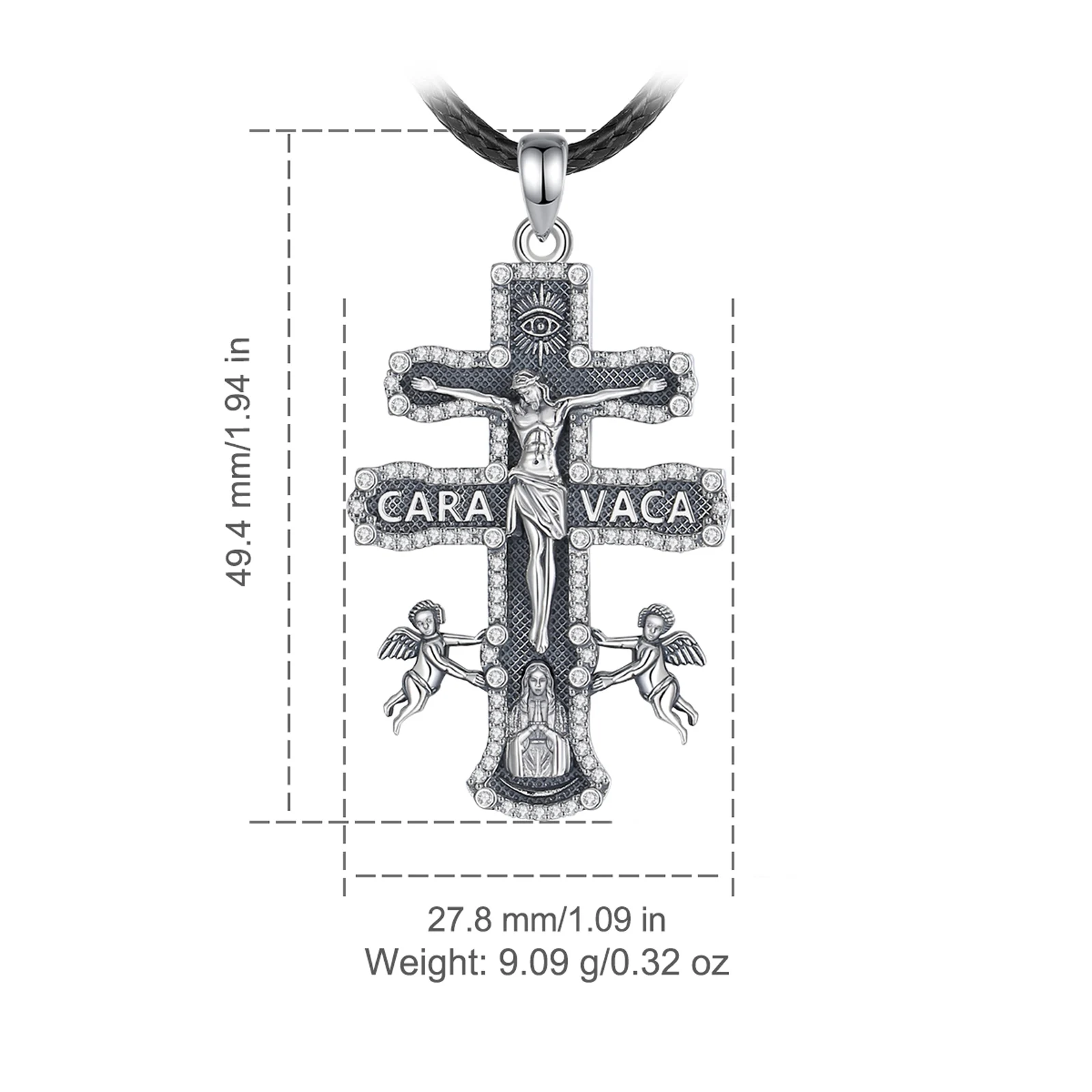 Eudora 925 Sterling Silver Caravaca Cross Necklace Jesus Virgin Mary Angel Zircon Vintage Pendant Religious Jewelry Fine Gift