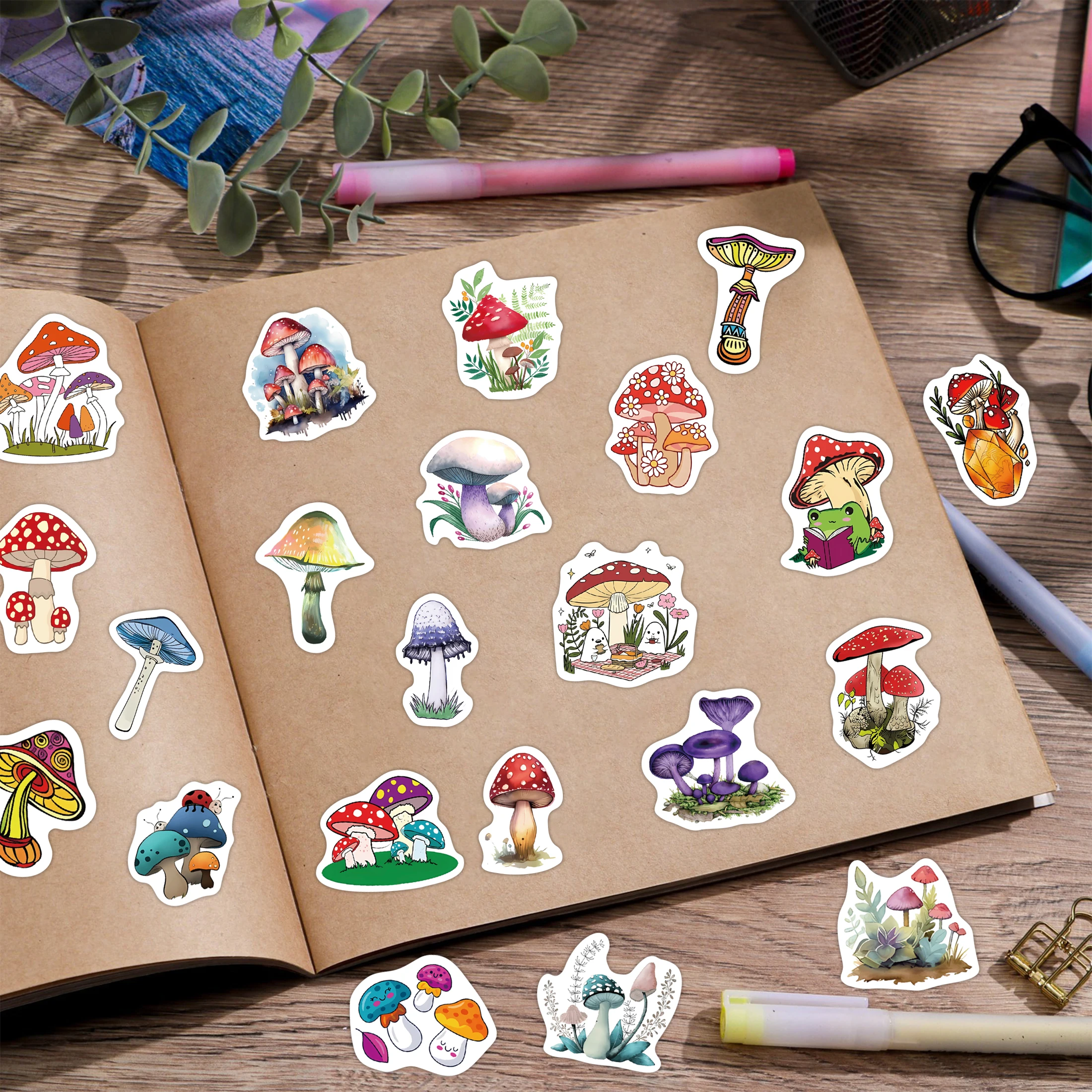 버섯 물병 야광 스티커, 비닐 방수 데칼 팩, 노트북 스케이트보드 전화 케이스, 어린이 스티커, 50 개