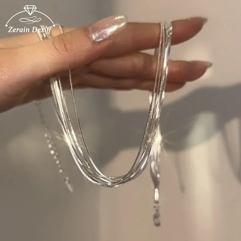 

Silver Multi-layer Tassel Flash Necklace for Women Light Luxury Niche Vintage Collarbone Chain Choker New Trend Jewelry