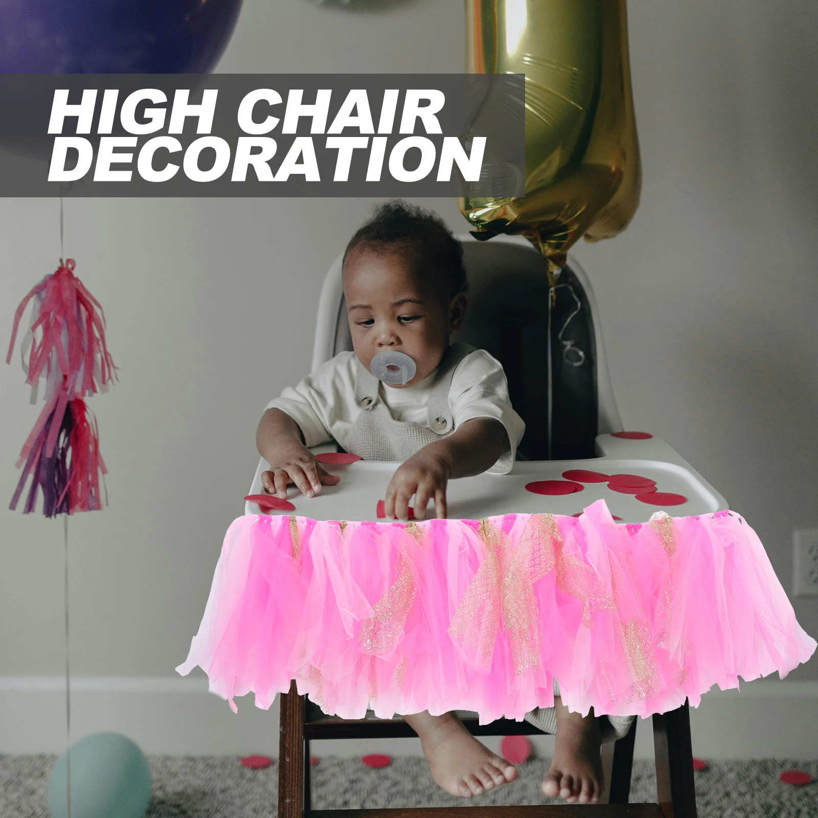 

1st Birthday Baby Tutu Skirt for High Chair Decoration for Baby Shower Party Supplies (Pink, Rosy, Gold)