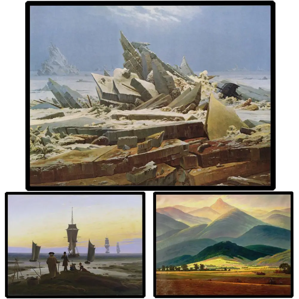 Riessengebirge Landscape Canvas Print Realist Caspar David Friedrich Painting Large Modern Wall Art for Living Room Office Decor