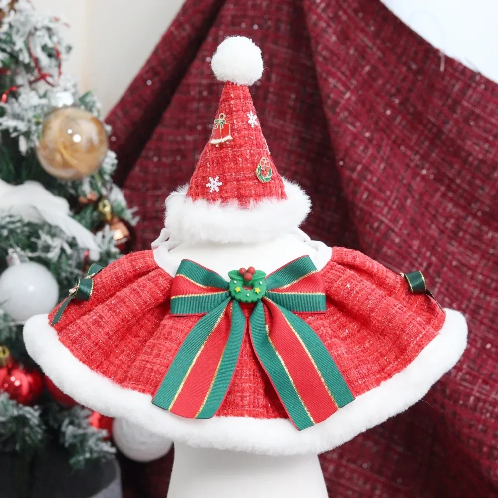 Pet Christmas Collar Hat Christmas Set, Pet Christmas Hat Dog Bib Cat Accessories Dog Accessories for Small Dogs