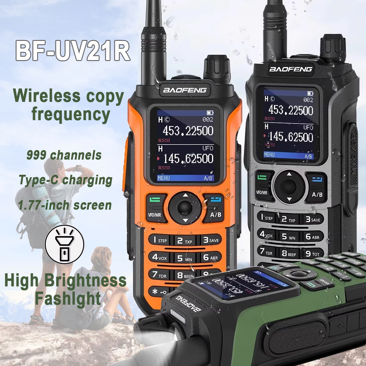 Baofeng UV-21R Walkie-talkie UV-21 pro Same Performance Multi-band Wireless Copy Frequency Waterproof Long-range Type-C Camping