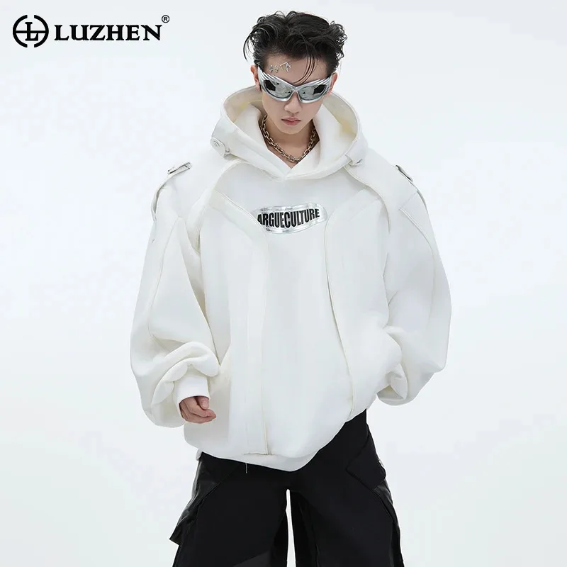 

LUZHEN Sweatshirts Autumn Three-dimensional Deconstruction Design Thick Plush Hoodie Loose Jacket Male Pullovers Tops LZ6338