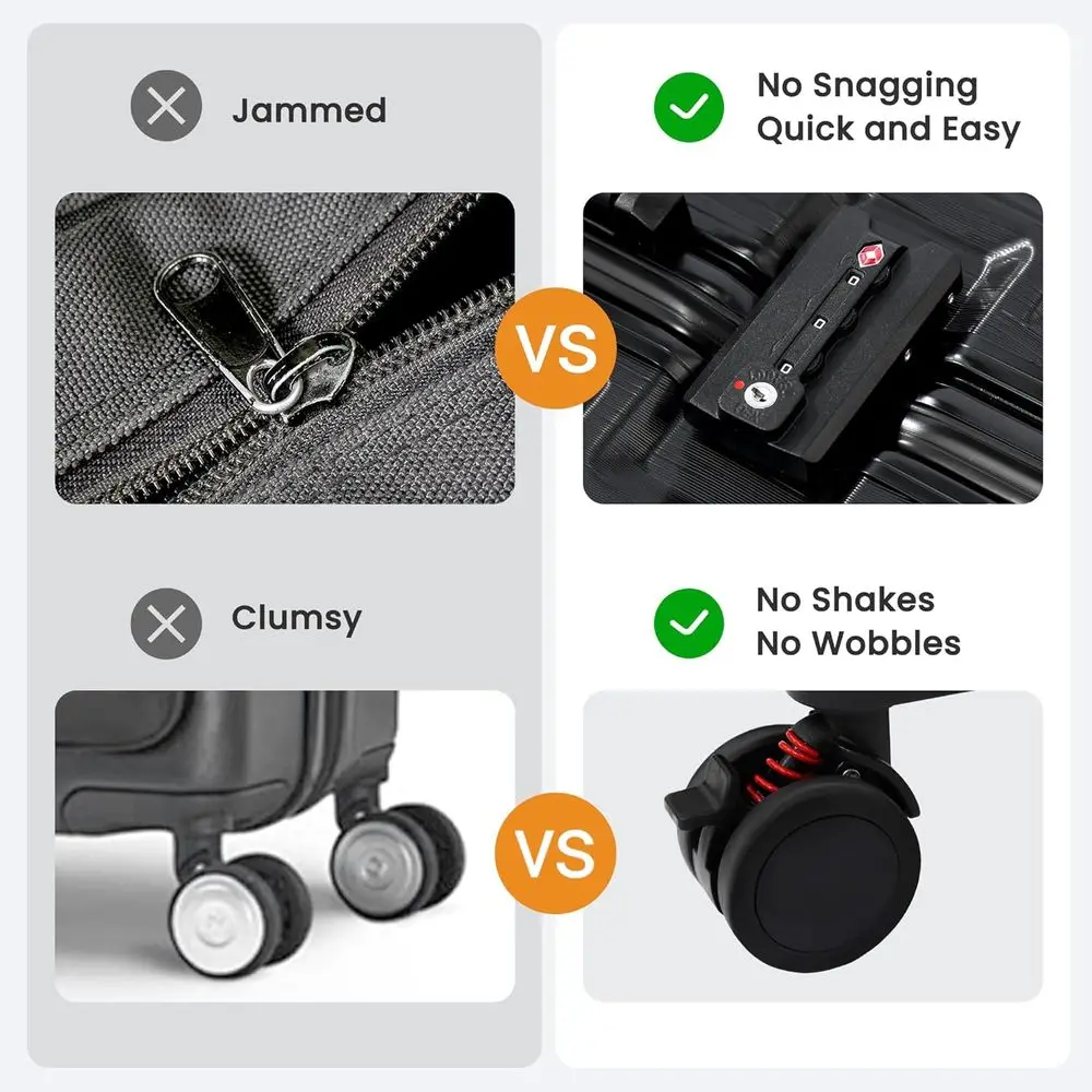 24 Medium Spinner Luggage, Aluminum Frame, TSA Lock, PC Hard Shell, Black