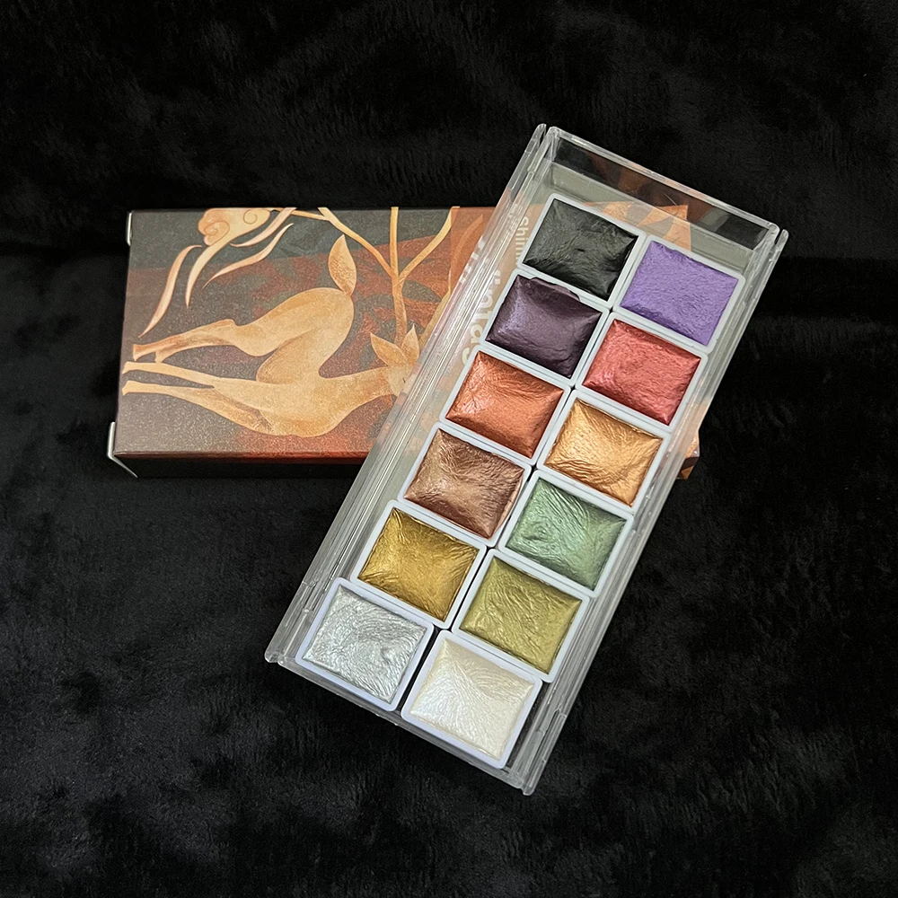 

12-цветные винтажные мерцающие однотонные акварельные пигменты, металлические блестки для художников, школьные канцелярские принадлежности, инструмент для граффити, товары для рукоделия