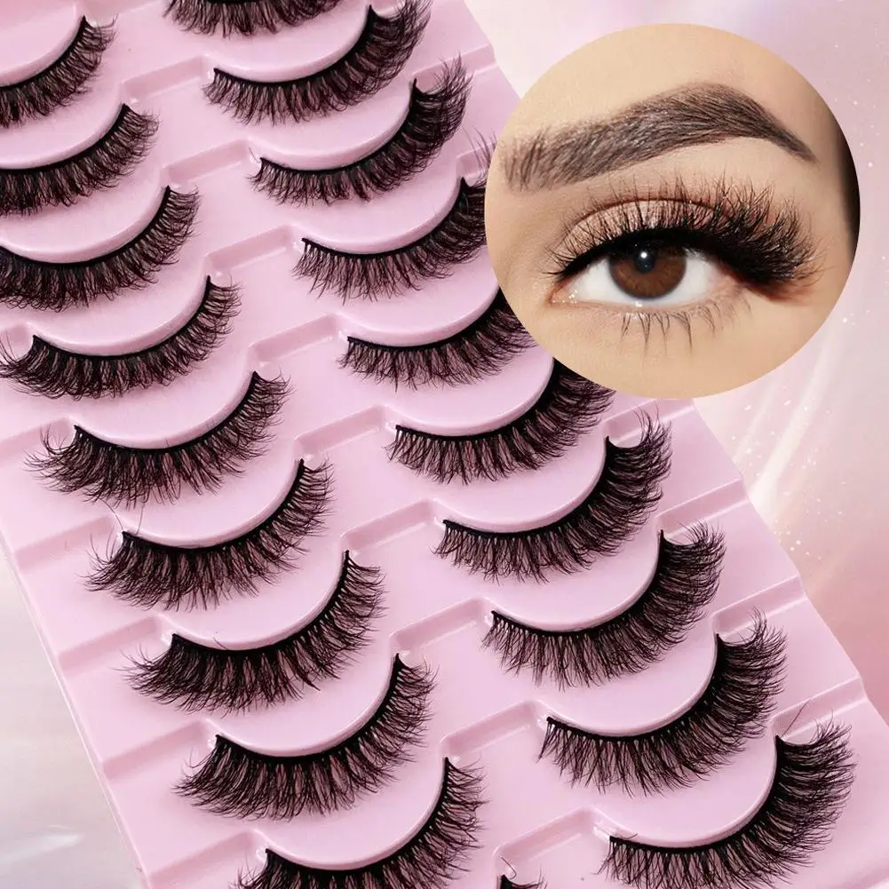 7/10 Paar Natürliche Flauschige Künstliche Wimpern D-Curl Wimpern Katzenaugen-Nerzwimpern 3D Lange Manga Make-up Wimpern
