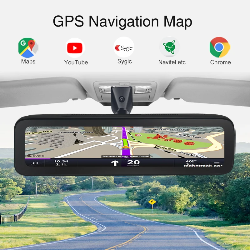 12 Inch Car Rearview Mirror 4 Camera DVR Camera Video Recorder Android 8.1 GPS Navigation 4K HD 1080P Dash Camera Video Recorder