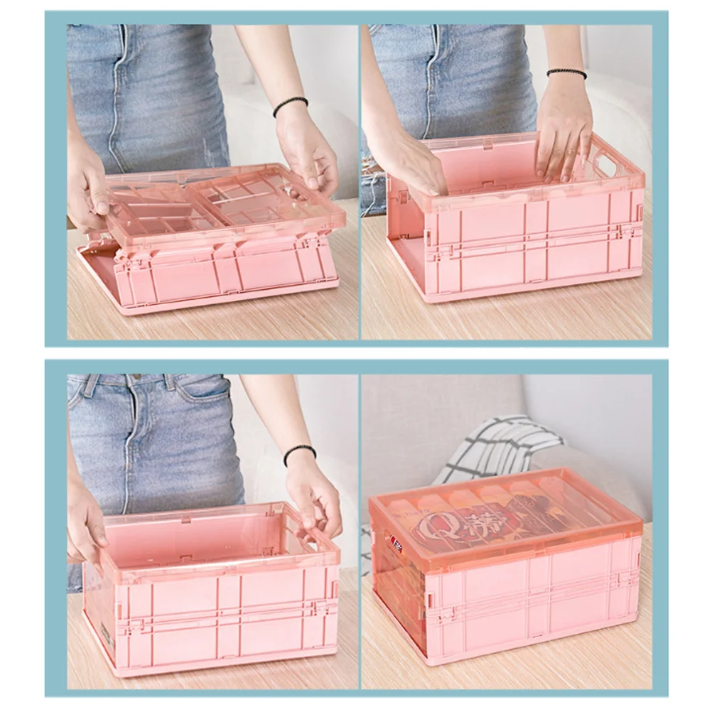 

Large Size L Plastic Storage Box Portable Foldable Multifunctional Organizer Wardrobe Desktop Storage Case Pink