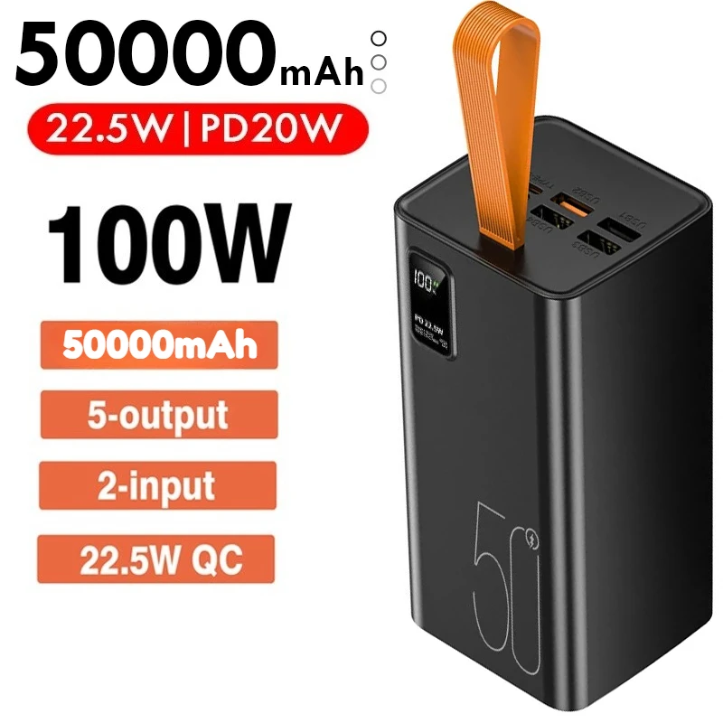 

50000 мАч Power Bank Портативный большой емкости USB C 20 Вт Быстрая зарядка Внешний аккумулятор 20000 мАч Мобильный внешний аккумулятор для iPhone Xiaomi