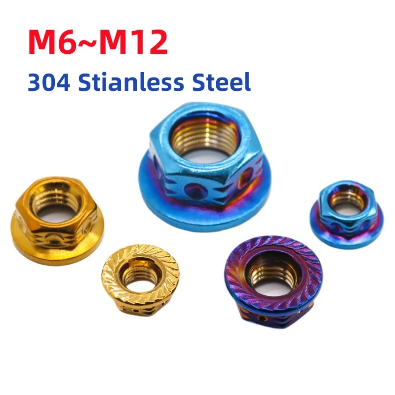 M6 M8 M10 M12 304 Stianless Steel Flange Hex Nut Flange Nuts For Bicycle Motorcycle Housing Screws