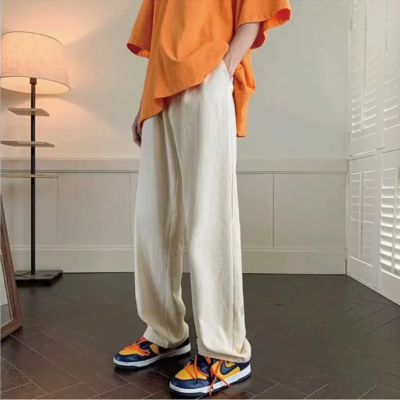 

Summer Casual Y2K Straight Harem Pants For Men Korean Fashion Streetwear Drape Trousers Solid Color Wide-leg Baggy Sweatpants