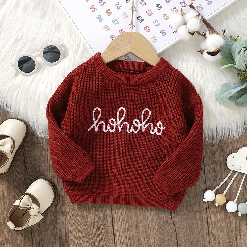 MILANCEL New Winter Baby Sweater 6M-3Y Christmas Day Clothes Cute Letter Infant Girls Knitted Pullover Toddler Tops