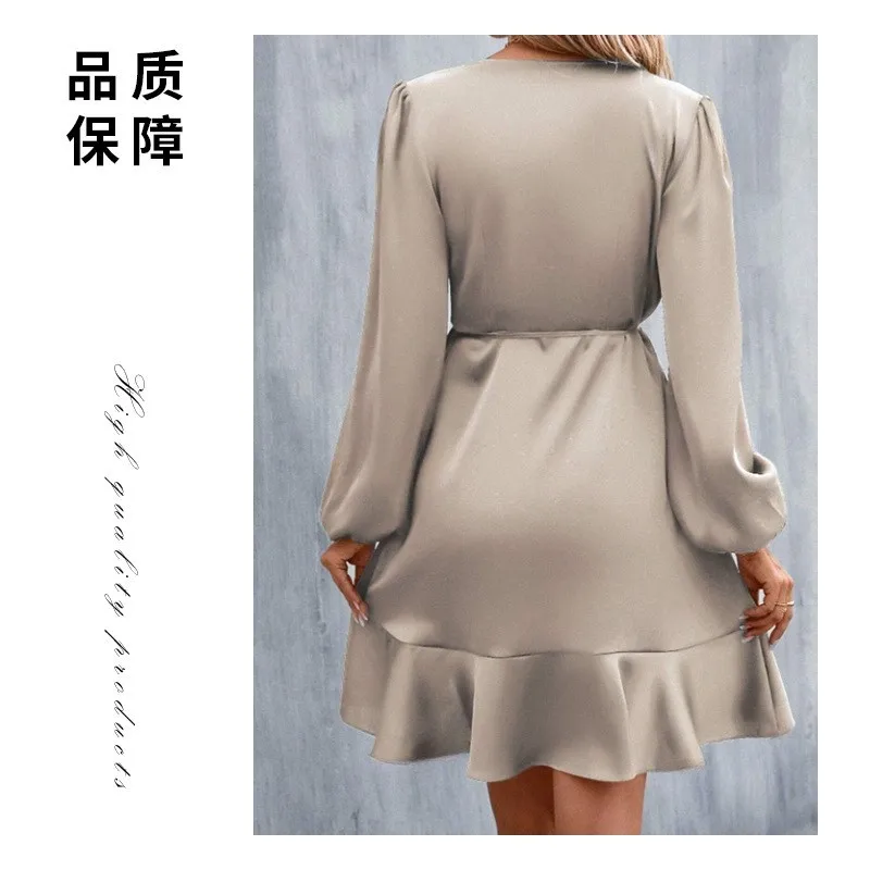 女性のエレガントなファッションセクシーな女性のドレスパーティーナイトドレス V ネックドレスサテンウエストローカットカジュアルvestidos femininos 2024