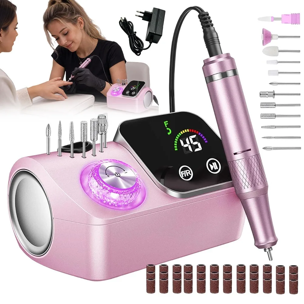 45000 U/min Elektrische Nagelfeile & Gel-Nagelschneider mit LCD-Display, Professionelles Maniküre-Pediküre-Set mit Multifunktionsbasis & Touch-Steuerung – Ideal für die Vorbereitung im Salon, präzise Nagelkunst & geräuscharmes, vibrationsarmes Feilen von Natur- oder Acrylnägeln