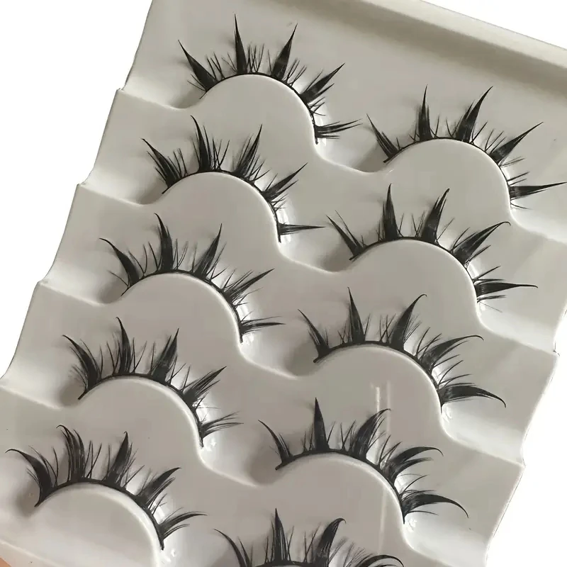 5 Pairs of Anime-Style False Eyelashes, Dramatic Demon-Style Cartoon False Eyelashes with D-Curve, Reusable