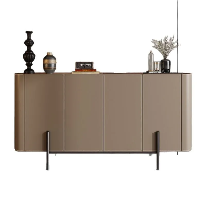 Italian light luxury saddle leather dining side cabinet household solid wood porch cabinet against the wall bucket cabinet