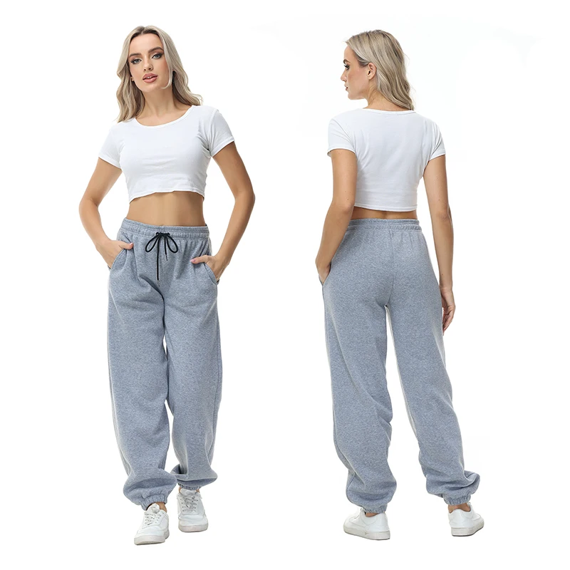 Women Loose Drawstring Trousers Casual Joggers Wide Leg Sweatpants Mid Waist Sporty Female Clothes