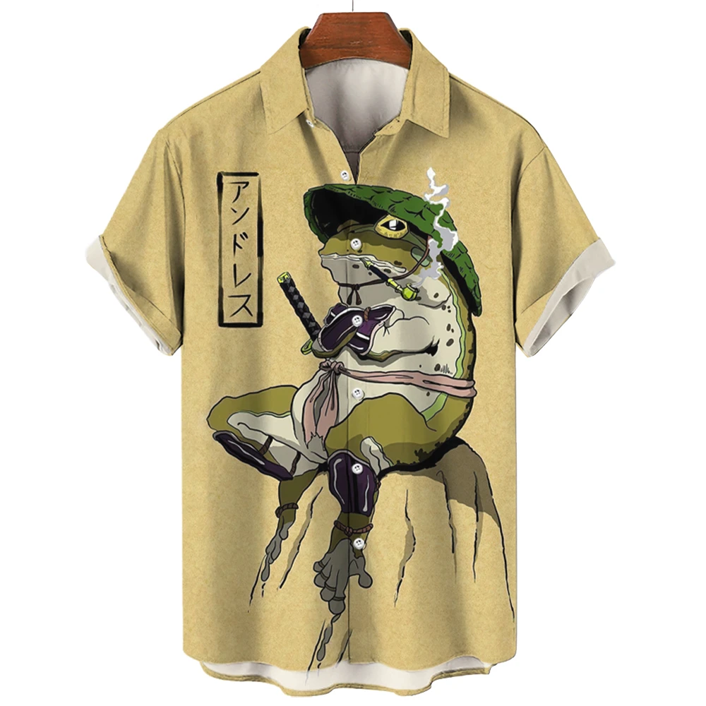 Camisa de rana de estilo japonés para hombre, camiseta informal de manga corta, ropa de calle al aire libre, ropa de Anime japonés ukiyo-e