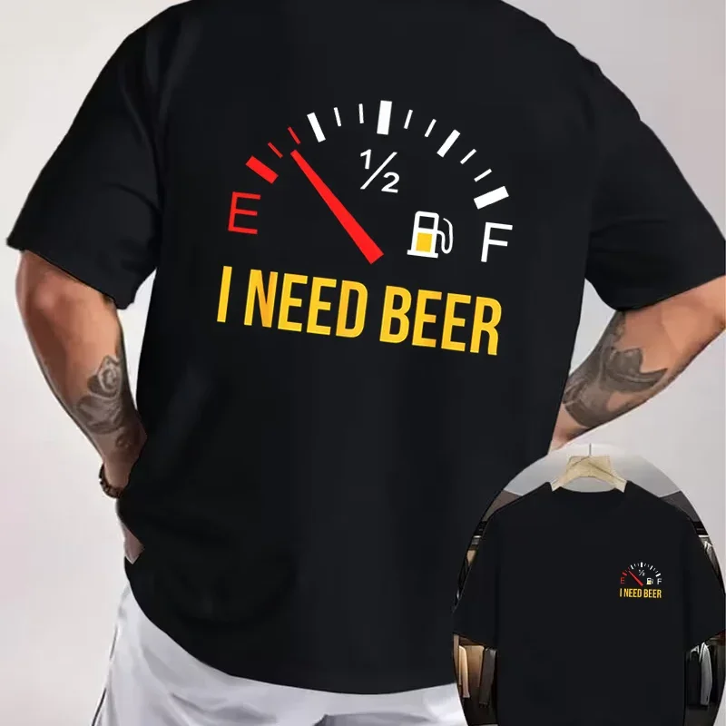 I Need Beer Beer Drinking Party Design Motorcycle Double Sided Print T-Shirt Men's Summer Short sleeve O-Neck Casual Tops