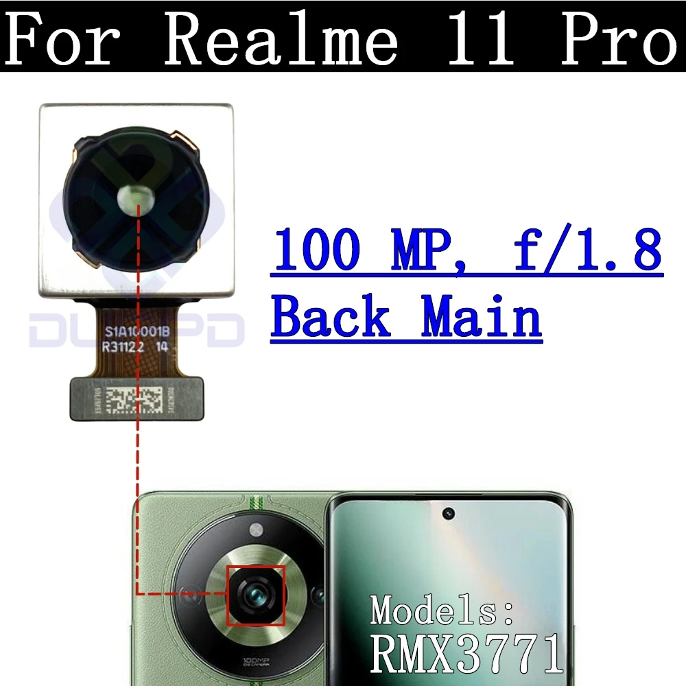 

Гибкий кабель модуля передней и задней камеры для Realme 11 Pro 11pro RMX3771, фронтальная камера для селфи, обращенная сторона, стеклянный объектив основной камеры