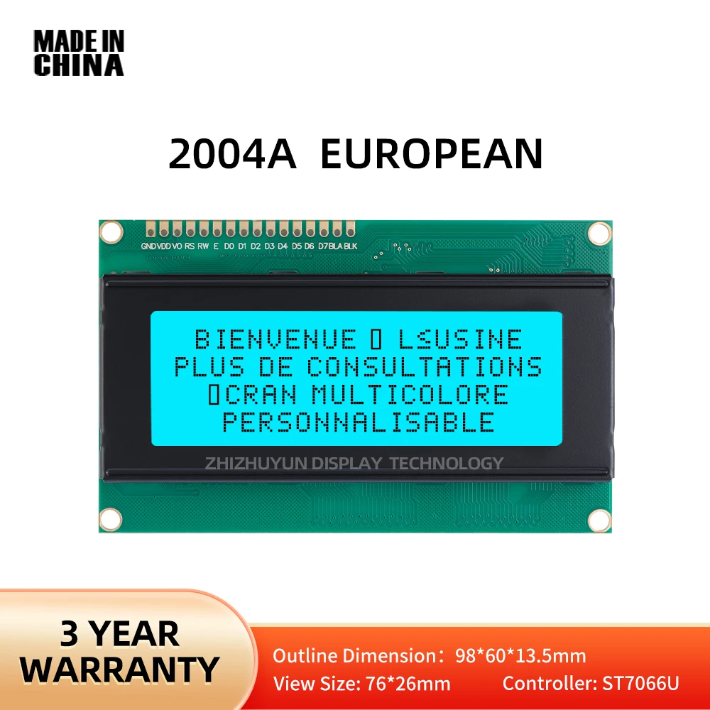 Módulo de interface de tela LCD europeu, filme cinza azul gelo, texto preto, 3.3V, 5V, 16PIN, 98x60mm, 2004A, alta qualidade