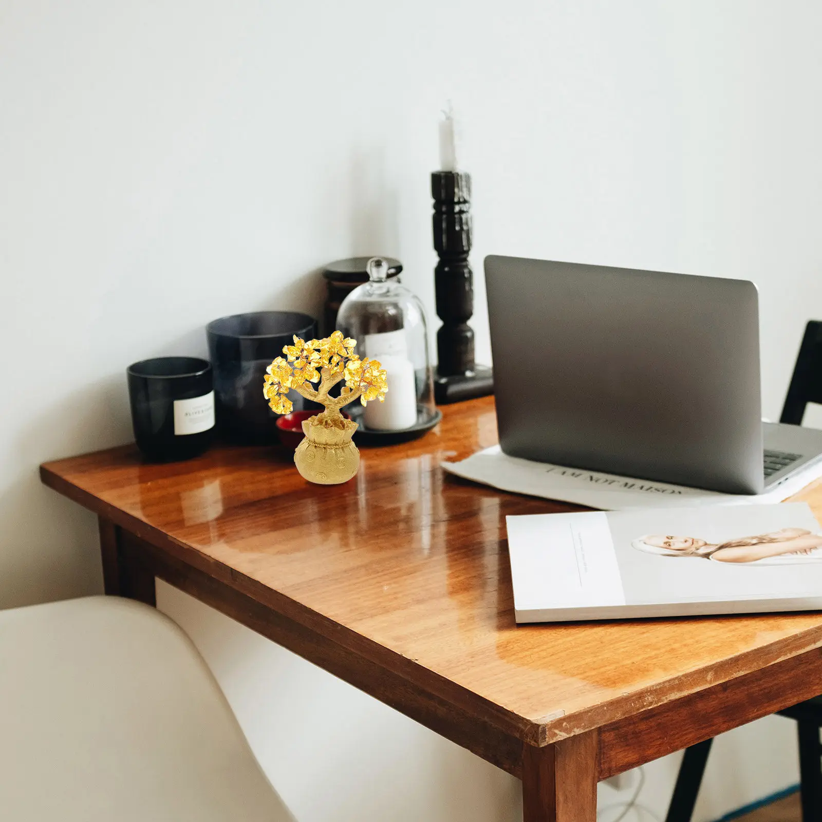 

Денежное дерево из натурального камня 19 см в тканевом мешочке, в форме бонсай, для привлечения удачи, декор для офиса, кабинета, подарок по фен-шуй