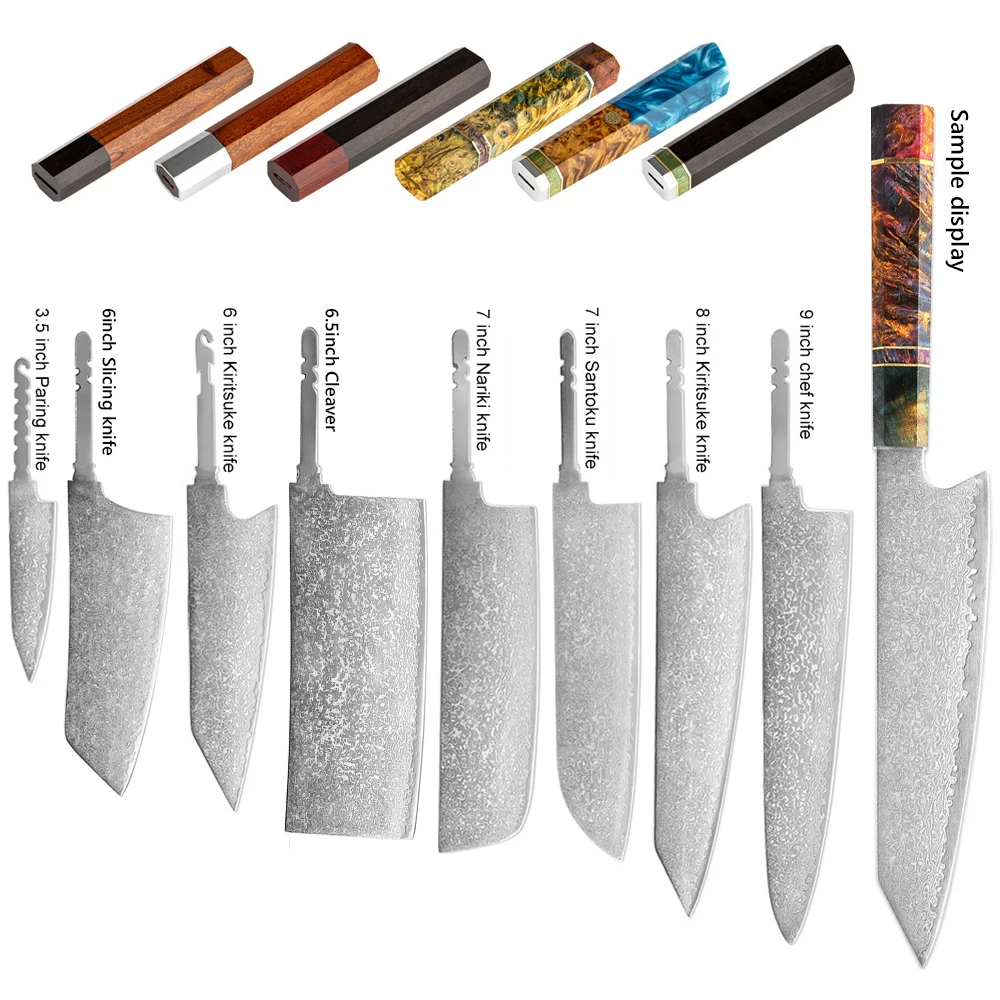 DIY Damascus Steel Kitchen Knife Japanese Blade Blank Knives Parts EDC Cooking Tool Knife Meat Sushi Cutter without Handle